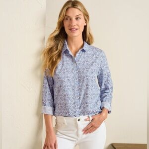 Garnet Hill Signature Organic Pima Cotton Button Down in Bluebell Mini Floral